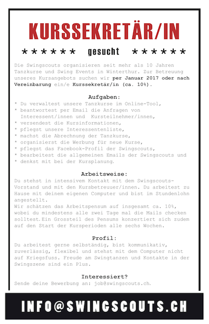 Kurssekretär/in (ca. 10%) gesucht